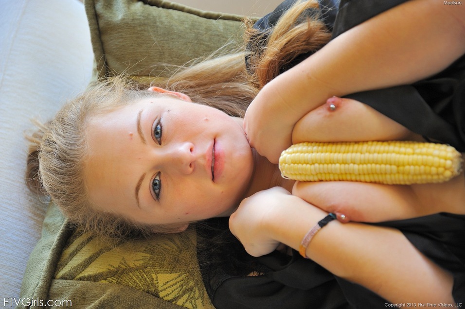 Hot redhead girl strips naked on the street and toys with banana and corn cob Hot redhead girl strips naked on the street and toys with banana and corn cob